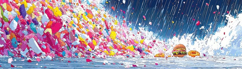 Naklejka premium Colorful Watercolor Wave with Delectable Treats