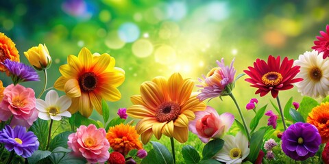 Hello Spring Cute Flower Banner with Vibrant Macro Photography of Blossoming Flowers, Nature's Beauty, Seasonal Bloom, Colorful Floral Arrangement, Springtime Cheer, Garden Freshness