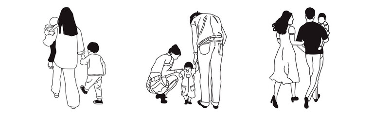 Hand-drawn doodle family icon set. Outline family clipart. Hand-drawn black art.