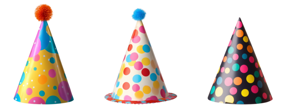 set of party hats isolated on transparent background
