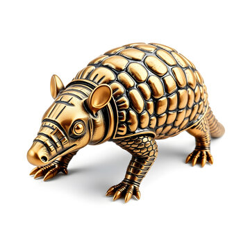 Armadillo metallic 3D image of bronze armadillo on white background. Generative AI