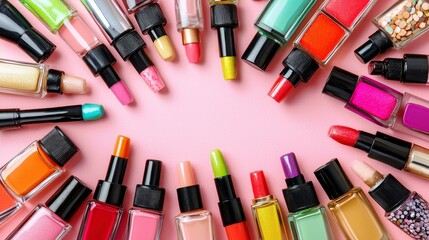 Obraz premium Whimsical 3D Flat Lay of Colorful Cosmetics