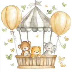 Obraz premium Whimsical Playroom with Cute Animals and Balloons