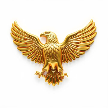 Bald Eagle metallic 3D image of gold bald eagle on white background. Generative AI