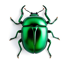 Beetle metallic 3D image of emerald beetle on white background. Generative AI