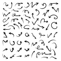 hand drawn arrow set. Doodle illustration.