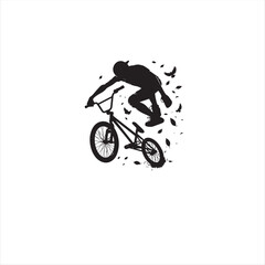 Naklejka premium BMX bike player vector illustration for icon, symbol or logo. BMX bike player template logo. BMX player silhouette. bmx bike
