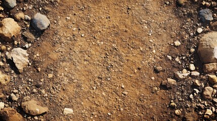 Dry creek bed texture with rocks, gravel, and sand in desert landscape