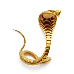 Fototapeta premium Cobra metallic 3D image of gold cobra on white background. Generative AI