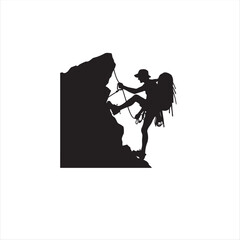 Rock Climbing Silhouette. Abseiler silhouette with mountains , Rappelling