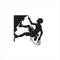 Rock Climbing Silhouette. Abseiler silhouette with mountains , Rappelling