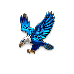 Fototapeta premium Eagle metallic 3D image of blue eagle on white background. Generative AI