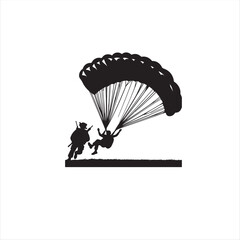 A solitary parachutist descends gracefully against a serene sky and landscape, capturing the essence of adventure and freedom.