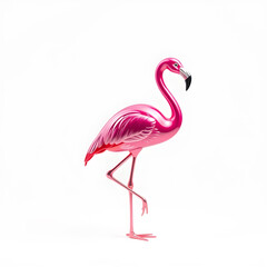 Flamingo metallic 3D image of pink flamingo on white background. Generative AI