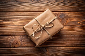 Fototapeta premium Gift wrapping with brown paper and twine aerial view