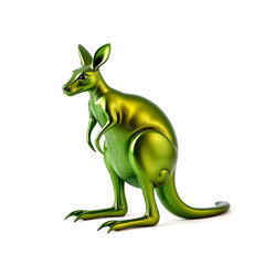 Obraz premium Kangaroo metallic 3D image of emerald green kangaroo on white background. Generative AI