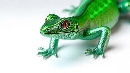 Fototapeta premium Lizard metallic 3D image of neon green lizard on white background. Generative AI