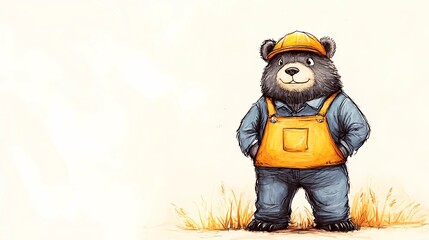 Cute anthropomorphic animal farmer in traditional farm clothing, ideal for stock imagery focused on agriculture.