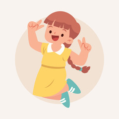 Flat Cute Kids Jumping Illustration