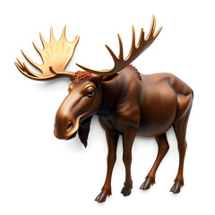 Moose metallic 3D image of deep brown moose on white background. Generative AI