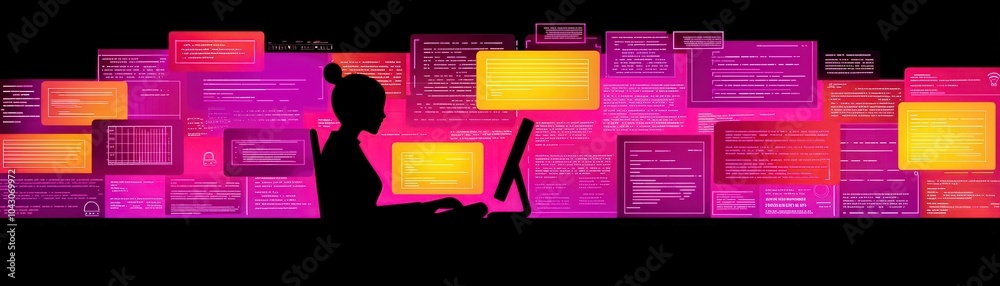 Poster office worker typing and working on computer