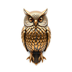 Naklejka premium Owl metallic 3D image of bronze owl on white background, generative AI