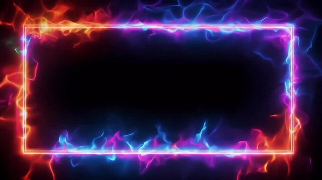 Witness neon rectangle border blazing life black background creating olated striking visual fiery energy futuristic frame expertly rendered highquality 4K animation intro space colourful