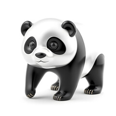 Panda metallic 3D image of black panda on white background. Generative AI