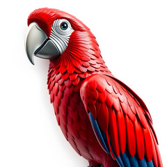 Obraz premium Parrot metallic 3D image of ruby red parrot on white background. Generative AI