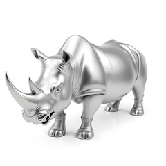 Fototapeta premium Rhino metallic 3D image of silver rhino on white background. Generative AI