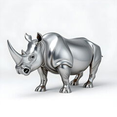 Fototapeta premium Rhino metallic 3D image of silver rhino on white background. Generative AI