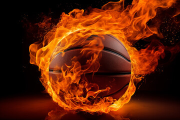 A basketball engulfed in flames.