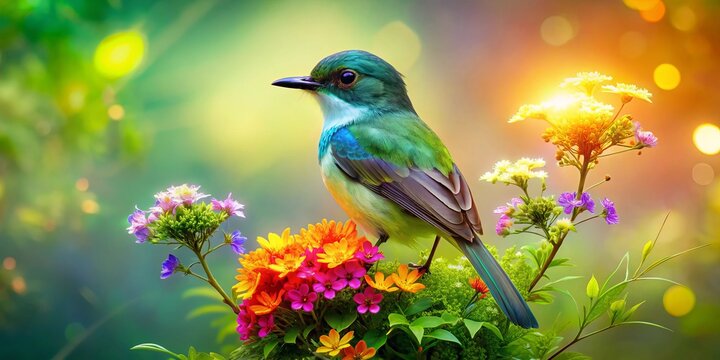 Stunning Double Exposure Photography of Marico Flycatcher with Nature Elements, Vibrant Colors, and Artistic Blend for Wildlife Enthusiasts and Photography Lovers