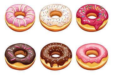 Flat Illustration Cartoon Of Delicious Donuts Set On A Transparent Background, PNG Image, Vector Icons Clipart, Donut Vector, Donut Icon, Donut Clipart