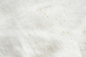 Mold on pillow. Mould on fabric. Dirty pillow with yellow stains.