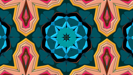 Colorful symmetrical abstract kaleidoscope background pattern for summer 