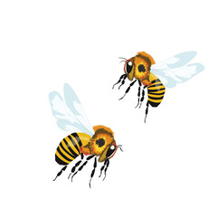 Cartoon bee mascot. A small bees flies. Wasp collection. Vector characters. Incest icon. Template design for invitation, cards. Doodle style