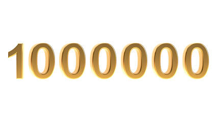 Golden number 1000000 png, 3d gold one million isolated on transparent background.