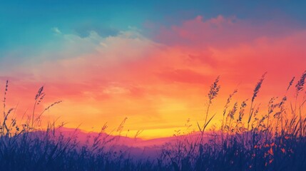 Obraz premium A beautiful watercolor painting of a sunset, with warm orange
