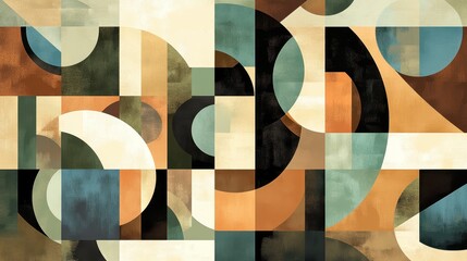A background with geometric shapes in colors inspired by natural elements, such as browns, greens, and blues, providing a calming effect. 