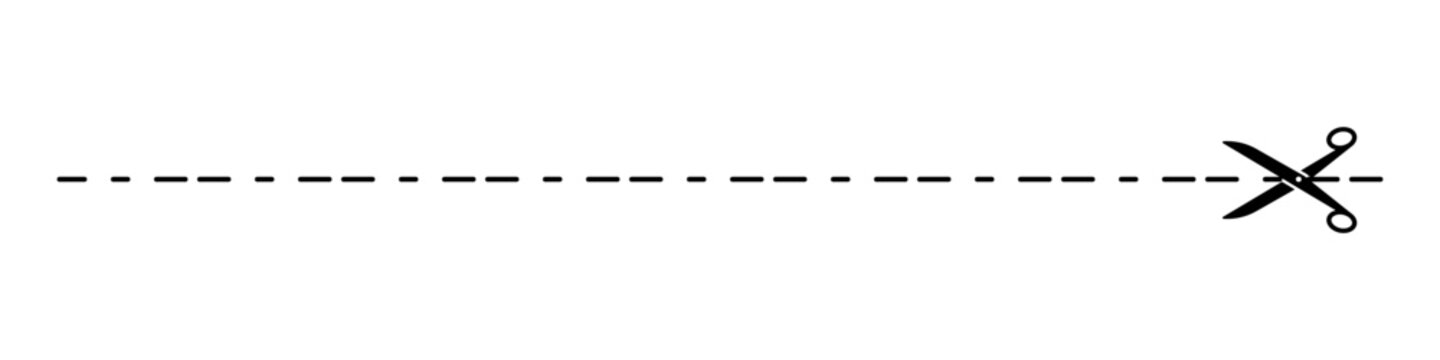Icon of cut here scissors with dash line for paper, coupon and voucher
