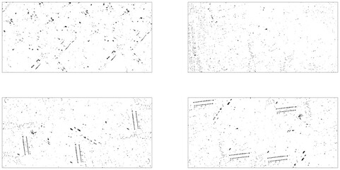 Grunge grainy dirty texture. Set of four abstract urban distress overlay backgrounds. Vector illustration