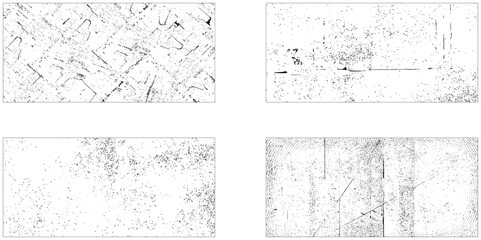 Grunge grainy dirty texture. Set of four abstract urban distress overlay backgrounds. Vector illustration