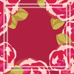 Print for kerchief, bandana, scarf, handkerchief, shawl, neck scarf. Squared pattern with ornament for fabric, textile, silk products. Paisley vector with abstract flowers. Floral folk tracery