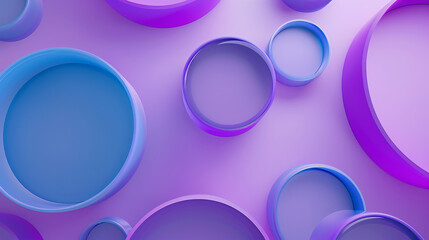 Obraz premium Abstract background with blue and purple rings on gradient violet backdrop. Minimal style. Simple shape.
