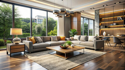 Fototapeta premium modern living room with fireplace