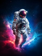 Naklejka premium Astronaut floating in colorful galaxy