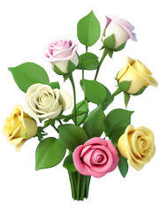Naklejka premium A bouquet of colorful roses. Transparent background. AI.