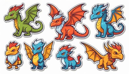 Obraz premium Adorable cartoon dragons with unique features and vibrant colors in playful poses