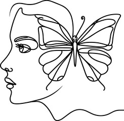 Woman Face With Butterfly Abstract Line Hand Drawing Illustration Symbol Element , Abstract Line Drawn for Wallpaper , Canvas , etc .